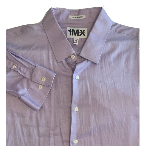 1MX Men’s Button Up Dress Shirt Sz XXL 18-18.5” Extra Slim Fit. Purple - Picture 1 of 7